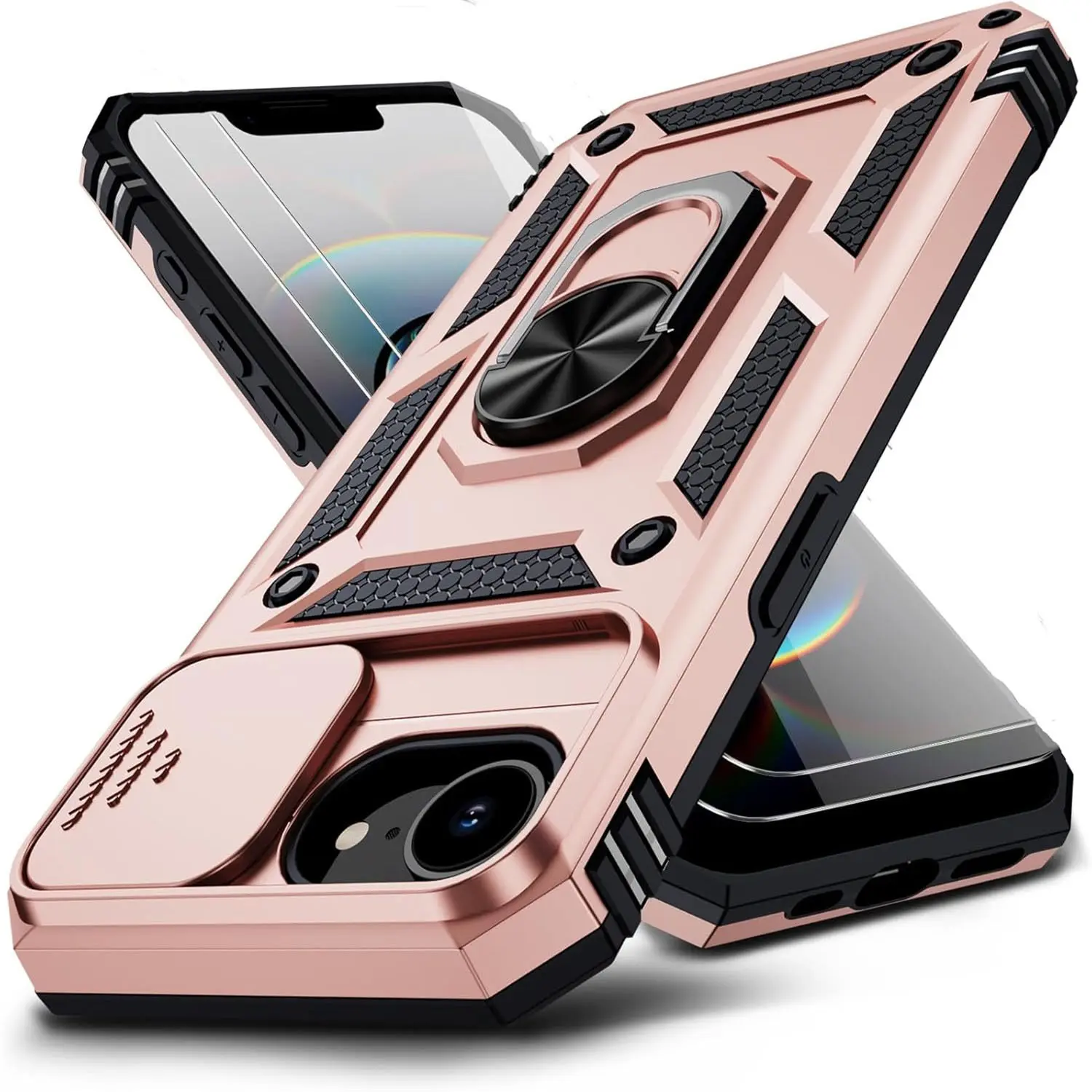 1PCS Phone Case: Compatible with iPhone 17E 16E 8 7 Back Cover, Featuring Sliding Camera Lens Cover and Rotatable Ring Holder, Heavy-Duty Shock-Absorbing, Shockproof, Sturdy, Durable