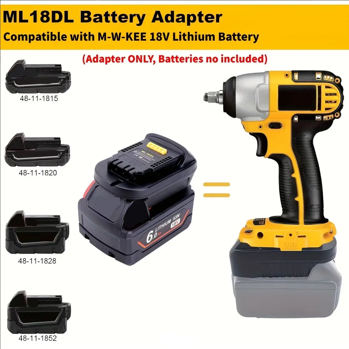 Mil18dl Power Tool Battery Adapter Conversion Compatibility Durable Sturdy Compatible with Dewalt 20v Cordless Tools, Fits Milwaukee 18v Max Lithium-Ion Batteries, Only Adapter Included