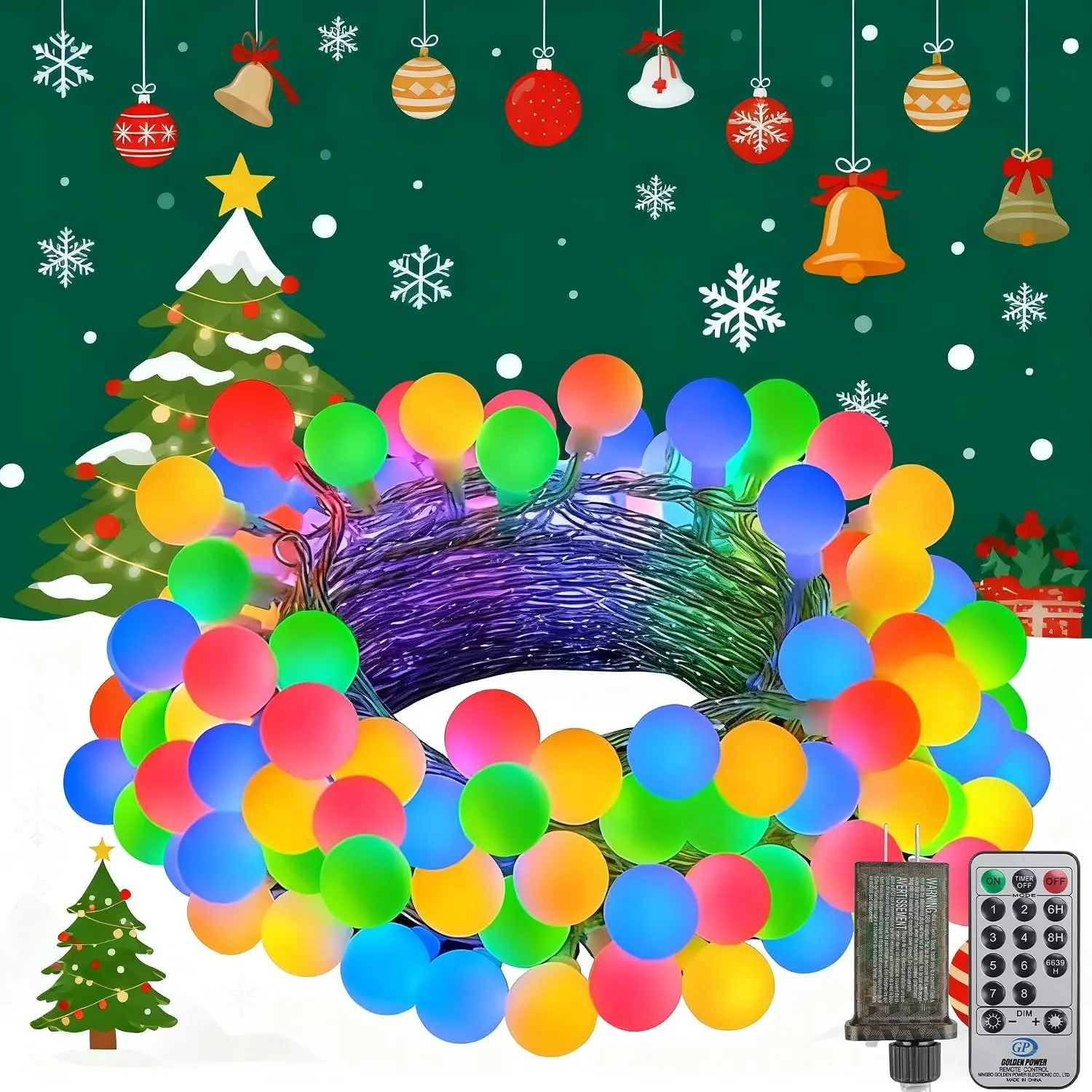 33FT 100LED Christmas Lights Plug in 8 Modes Globe Lights with Remote | Indoor Outdoor Christmas Fairy Lights for Bedroom Party Wedding Garden Christmas Tree Decor(Multicolor)