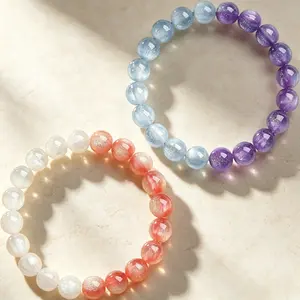 UV Color Changing Beads Bracelet For Women, 10mm Fun Beads Bracelets, 2 Color-Charm Photochromic Resin Stretch Bangle For Women Gift