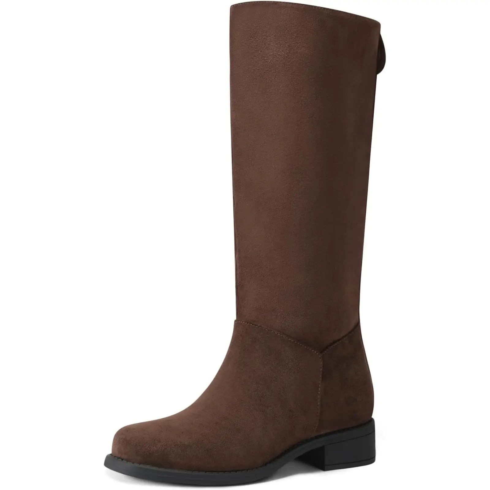 Coutgo Mid Calf Boots for Women Square Toe Chunky Low Heel Riding Boots | 1.3-Inch Block Heeled, Comfortable, Casual, Pull On, Fall Winter Shoes