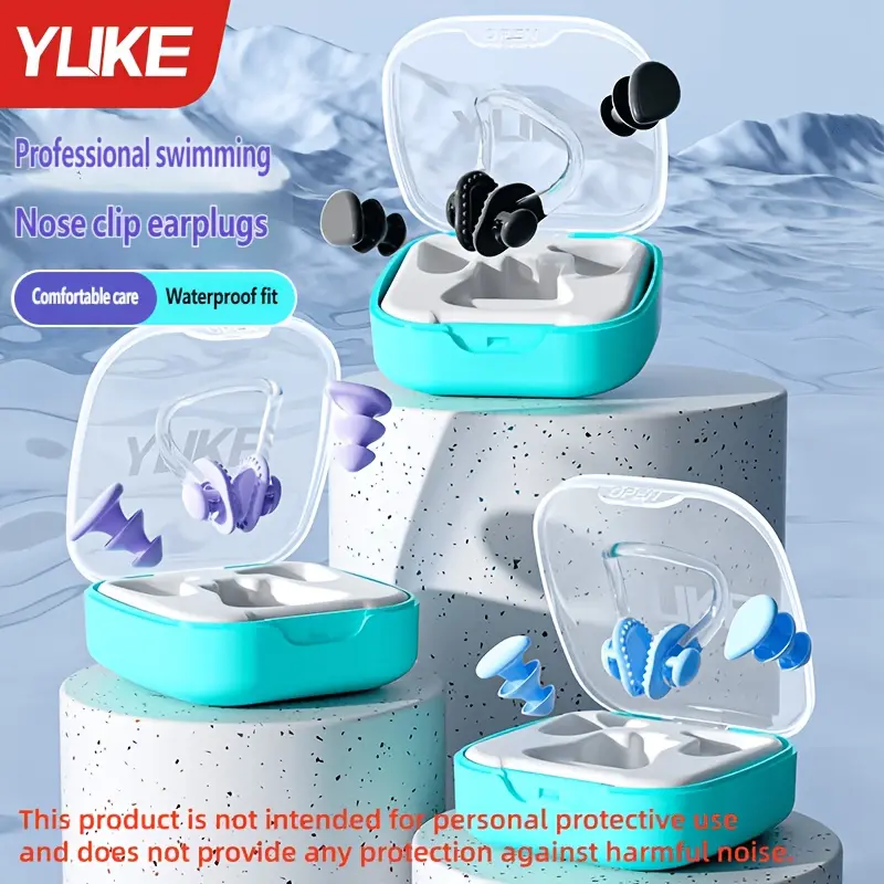 100% High-Elasticity Silicone Swimming Earplugs & Nose Clip Set Pack for Swimmers, Reusable, Mixed Color, Waterproof, Anti-Splash Adults - YLKE, 100% Silicone Swimming Nose Clip & Earplug Sets, High-Elasticity Silicone Swimming Nose Clip & Earplug Sets