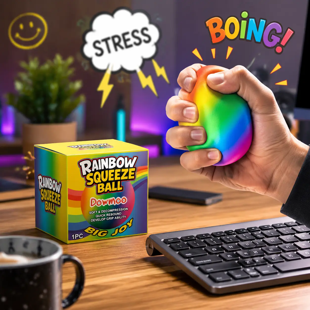 Rainbow Stress Balls - Bulk Party Gifts, Fun Squeeze Toys for Kids, Birthday Classroom Giveaways (Home & Festive Party Supplies)