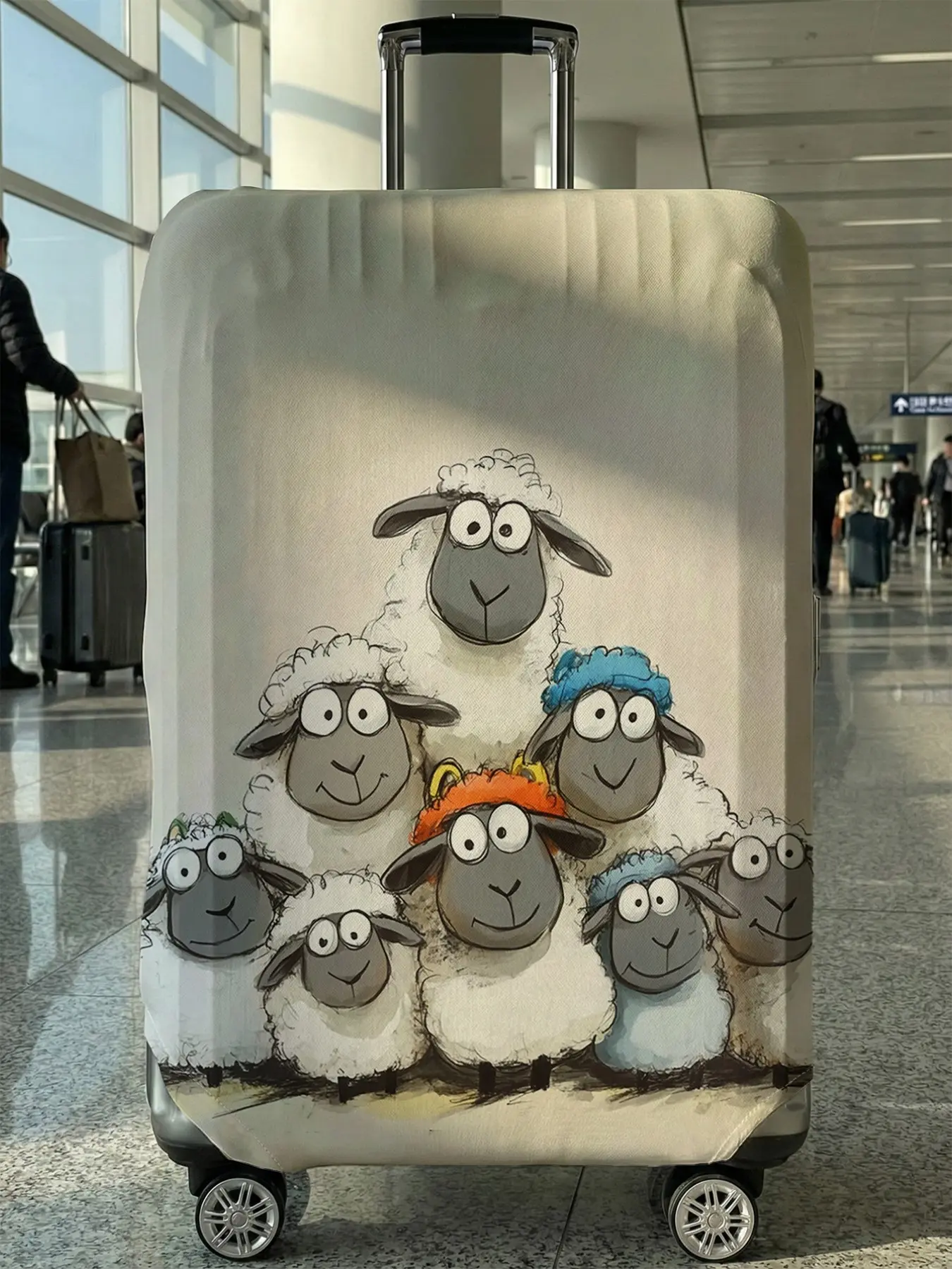 Elastic Luggage Cover Protector with Sheep Pattern, Casual Dust-Proof Travel Accessory, Polyester Material, All Seasons Use