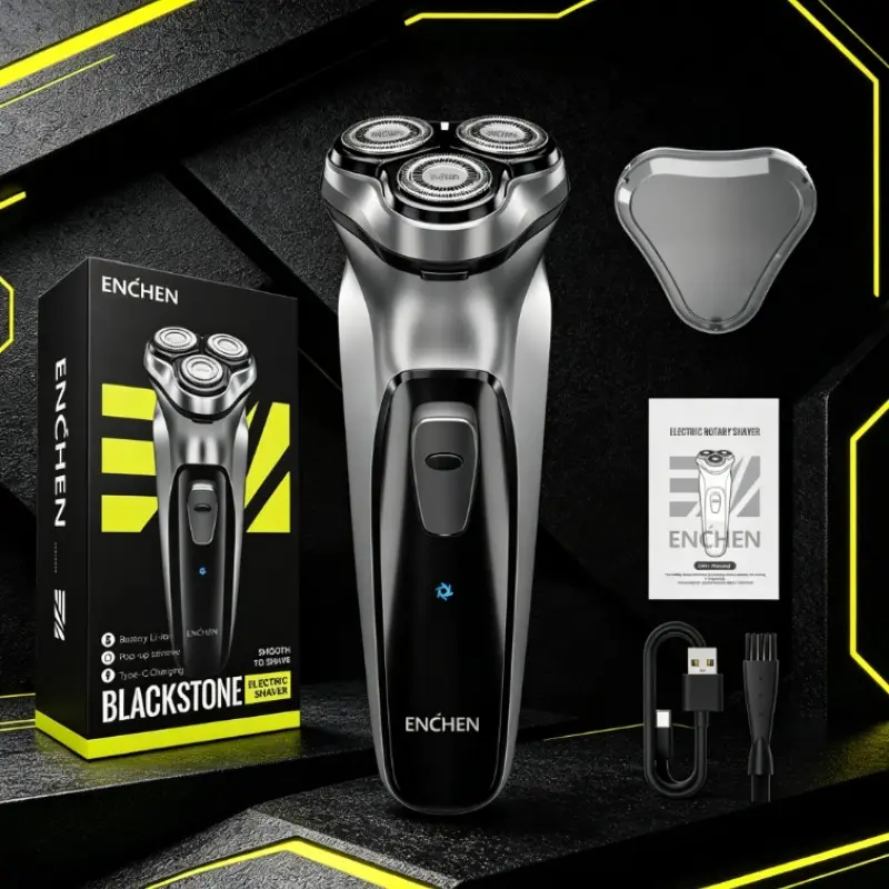 Men's Rotary Shaver with 3 Independent Floating Heads, Ultra-Thin Dual Ring Blade, Type-C Fast Charging, Portable Cordless Razor