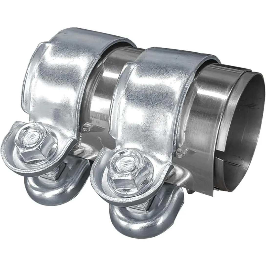 2-Inch Stainless Steel Automotive Exhaust Clamp, Butt Joint Bolts Band Flanges Assembly, Universal Exhaust Parts Tube Coupler Connector Sleeve for Muffler