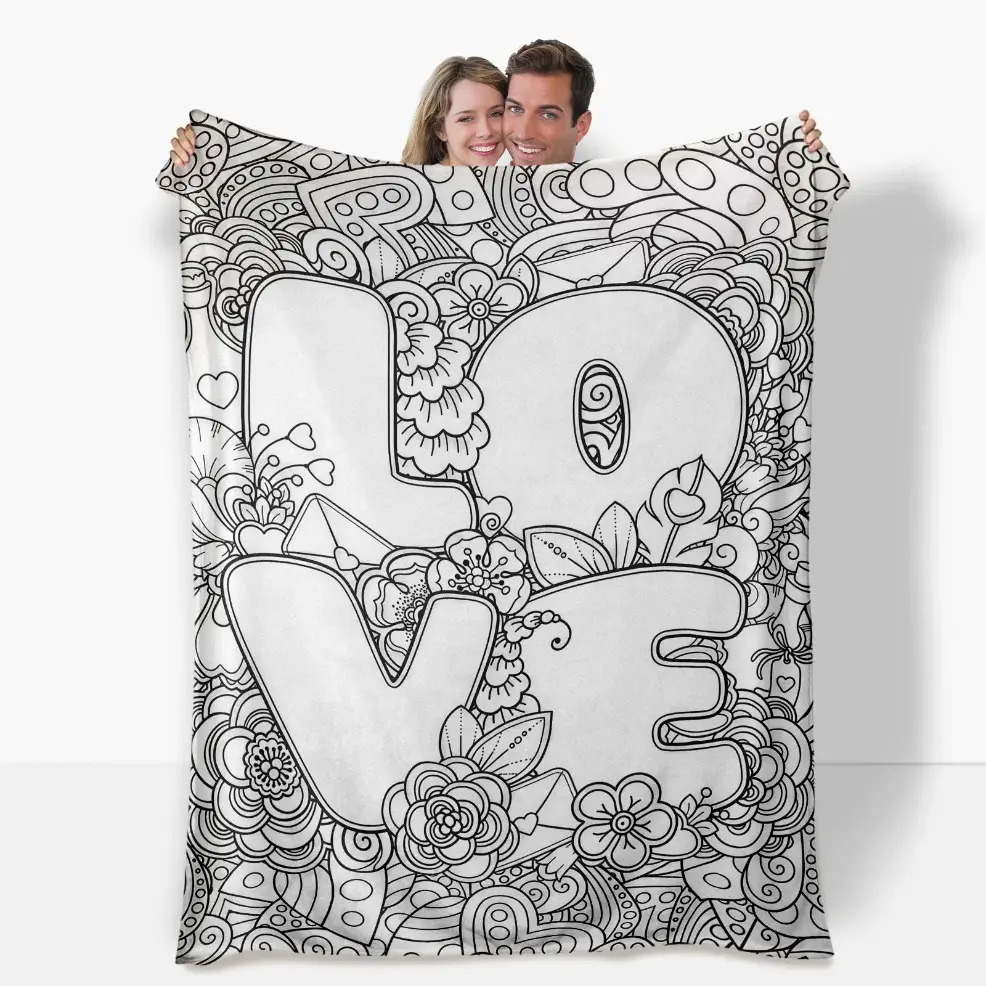 Colorable Printed Flannel Blanket - Digital Abstract Art Graphic Design, Soft Throw, Breathable Cozy, Decorative, Portable (Markers Not Included) - Suitable for Sofas, Travel - Ideal Birthday Gift, Decorative Blankets