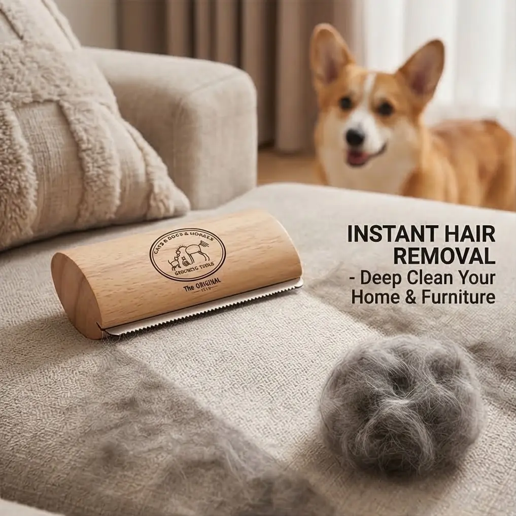 Eco-Friendly Wooden Pet Hair Scratcher, Portable Wood Dog Cat Fur Grooming Shedding Brush, Multi-Functional Hair Removal Tool for Horses Furniture Carpets Bedding