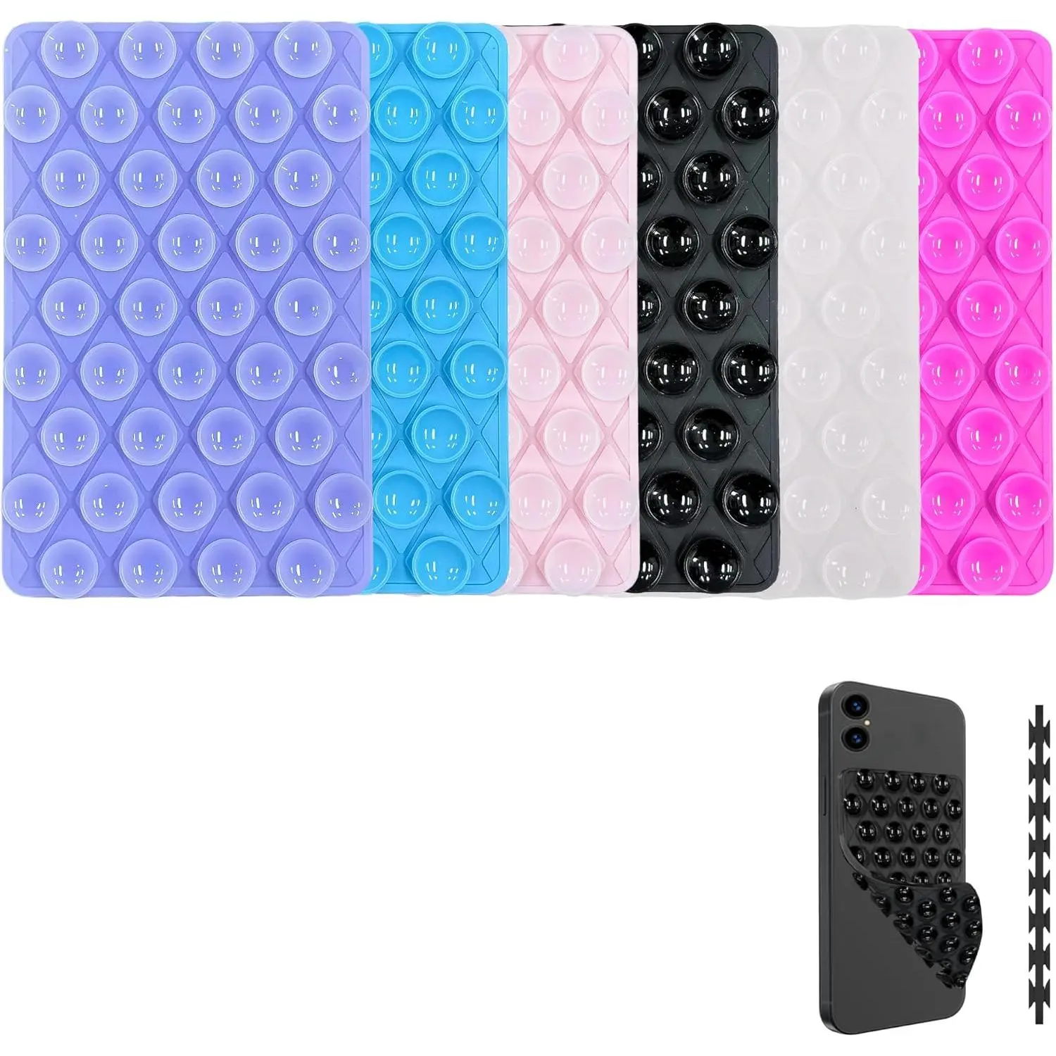 6 Pack  Double-Sided Suction Cup Phone Case Detachable Mount, Hands-Free  Grip Holder Stand for Selfies and Videos (Rose+Black+++Blue+Transparent)