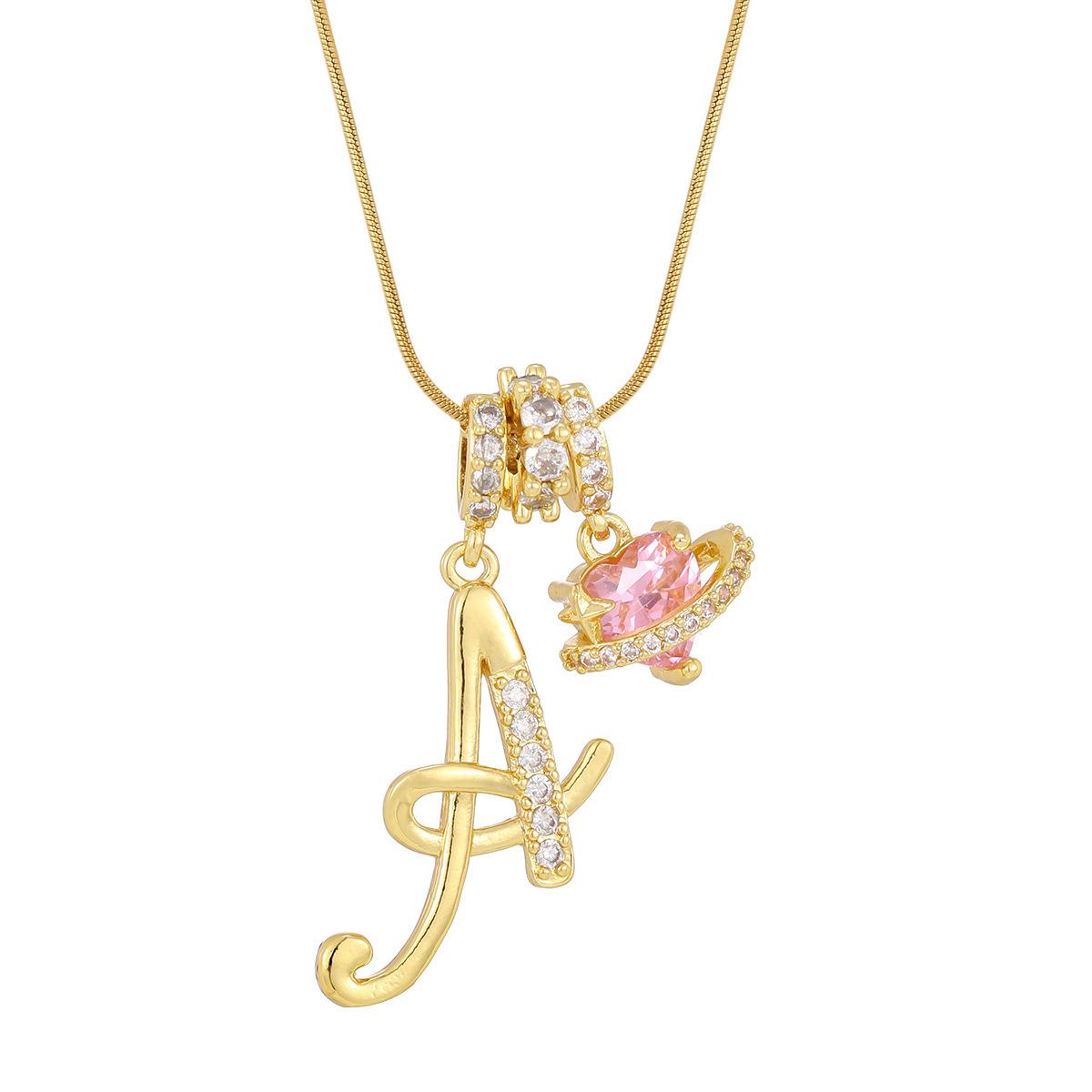A–Z Initial Necklace for Women, Colorful Cubic Zirconia Letter Pendant, Dopamine Style Gold Tone Chain Necklace, Personalized Cute Jewelry for Daily Wear, Layering Outfit and Gift