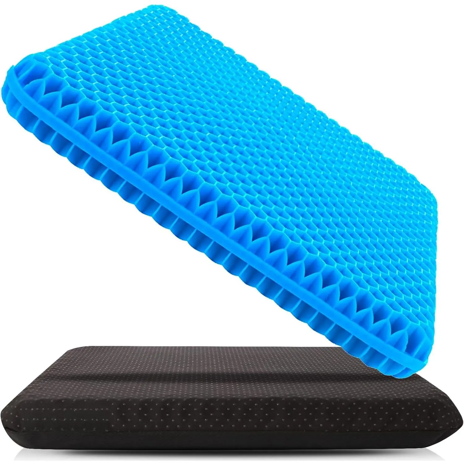 Gel Seat Cushion for Long Sitting, (Thick & Large) Cushion for Wheelchair| Gel Cushion for Office Chair, Soft & Breathable, Chair Cushion, Gel Car Seat Cushion for Hip Pain (Blue Cushion+Black Cover)