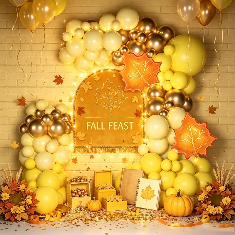 Golden Thanksgiving Balloon Garland Kit, 104pcs Latex Balloons, Maple Leaf Design, Party Decor, Photo Backdrop, Balloon Decorations Kit, Balloon Party Supplies