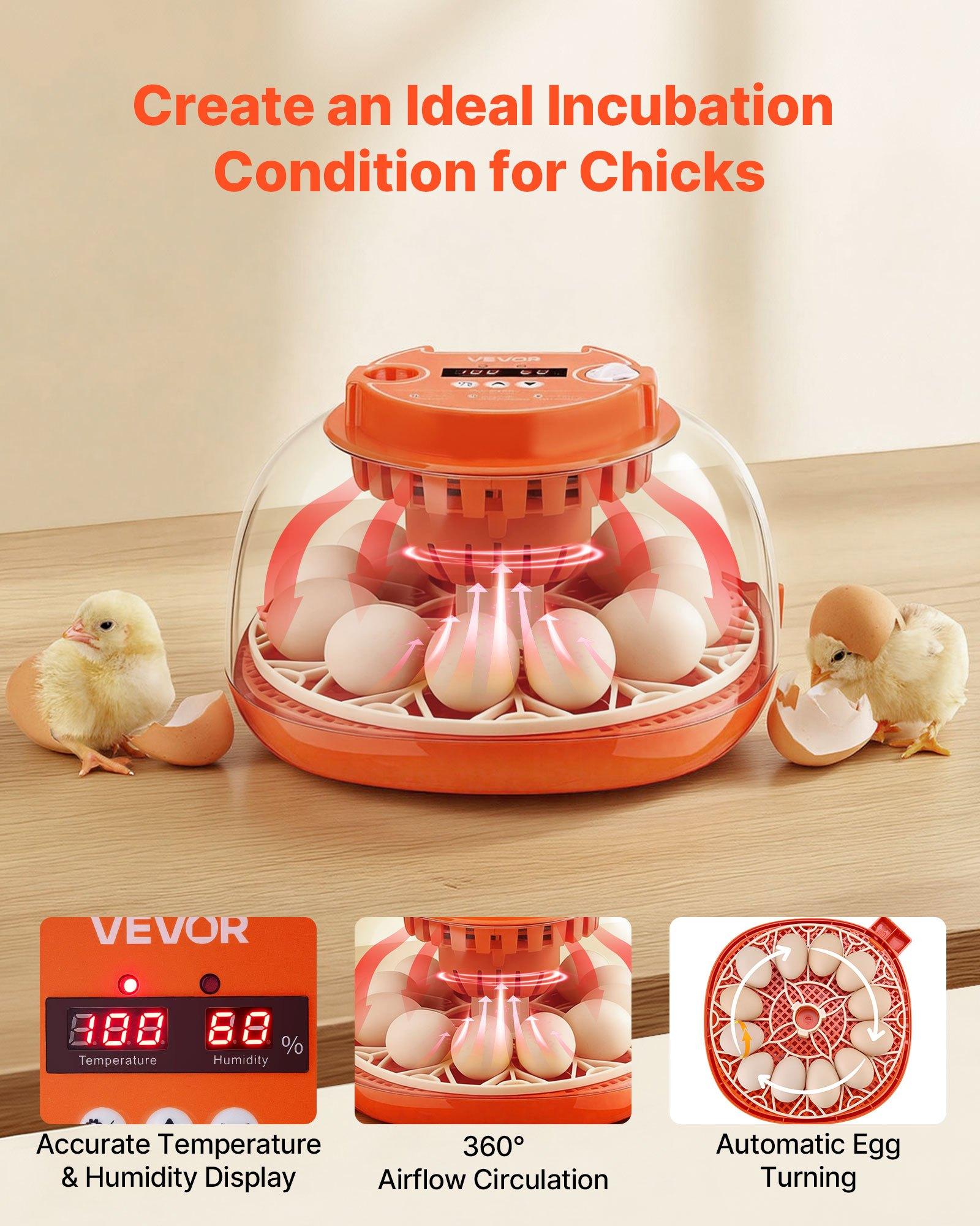 VEVOR 12 Egg Incubator, Automatic Egg Turner with LED Candler, Temperature & Humidity Control, 360 °   View Clear Window, Poultry Eggs Incubator for Home Farm, Hatching Chicks Ducks Goose Quail