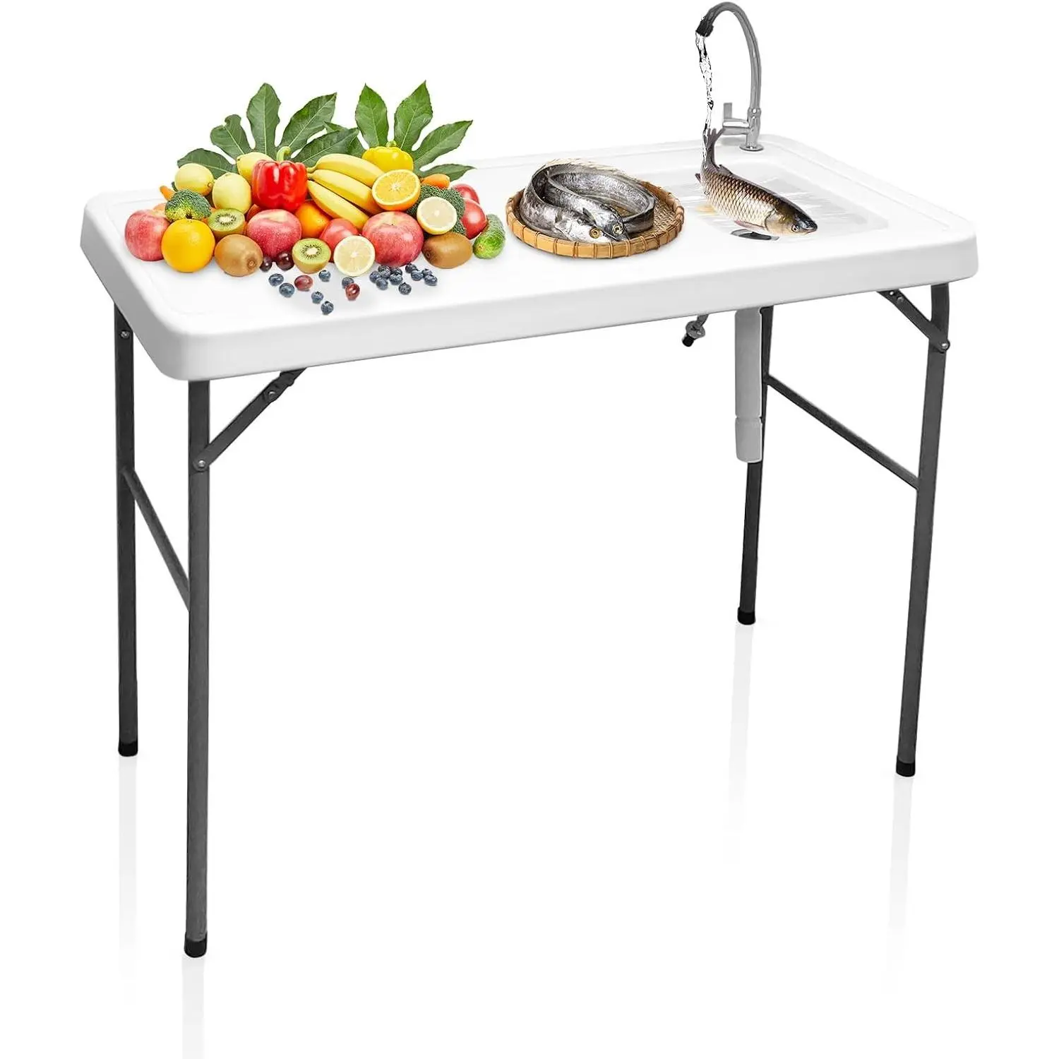Portable Fish Cleaning Table with Sink, Portable Outdoor Camping Sink Station Ideal for Picnic BBQ RV Beach Patio