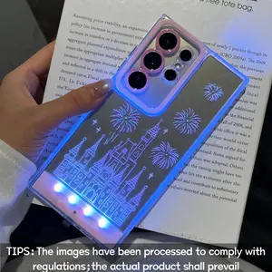 Voice-activated light-up fireworks castle phone case, Smartphone, personalized unique incoming call light design, for Samsung Galaxy S24/S25/S24U/S25U/A35/A55, protective case, unique design suitable for daily use, protective shell, Casing