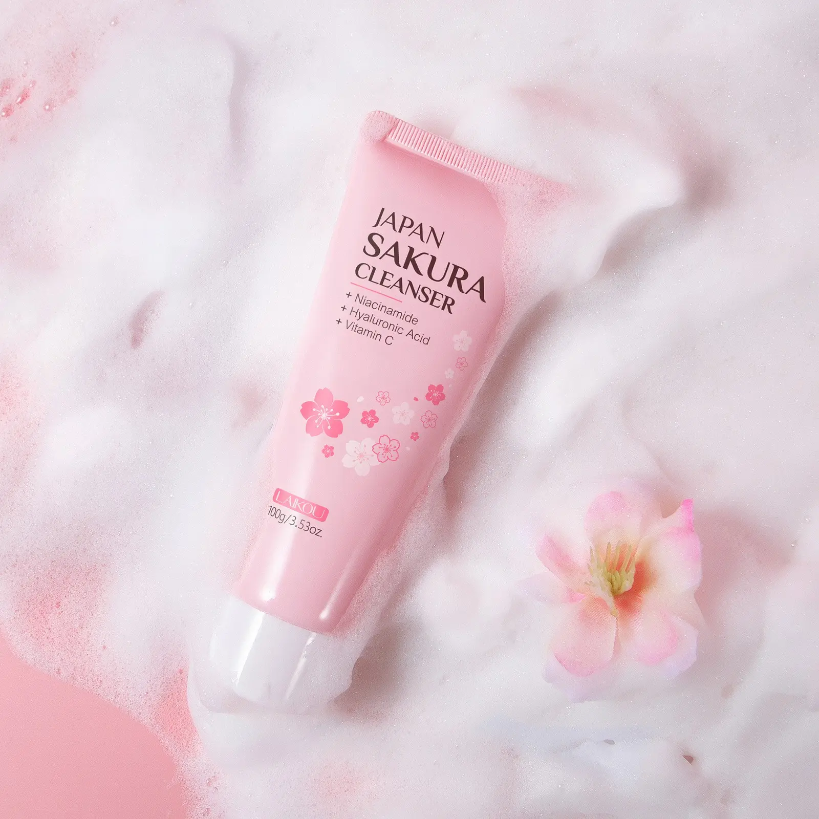 Cherry Blossom Niacinamide Gentle Cleanser 100g, Deep Clean Hydrating, Rich Foam, Non-Drying, Soft Tube, Pore Purifying, Moisturizing，leaving your skin soft, clean, and perfectly refreshed without tightness.