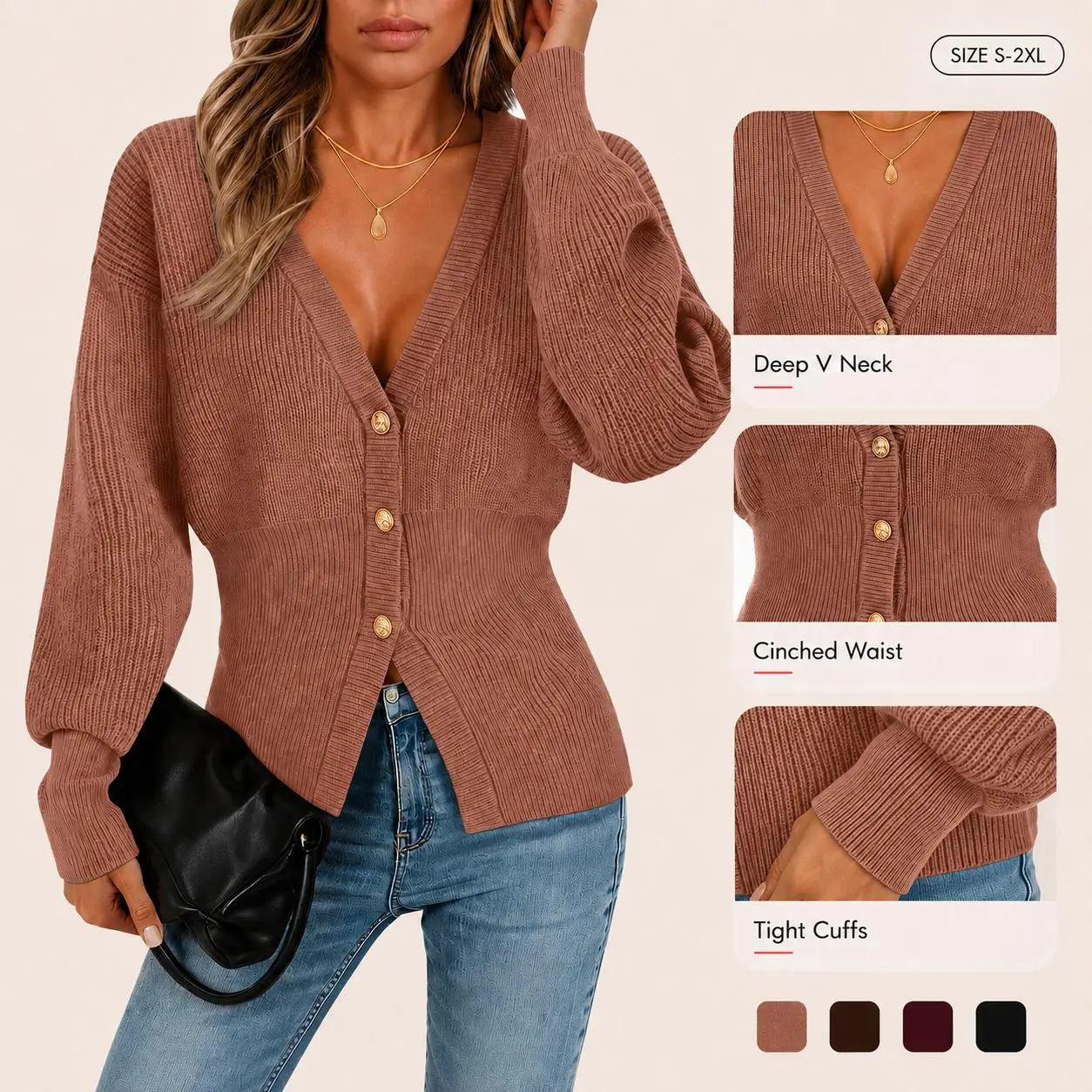Imily Bela Womens Cardigan Sweaters Open Front 2026 Chunky Button Down V Neck Sweater Winter Knit Ribbed Outwear