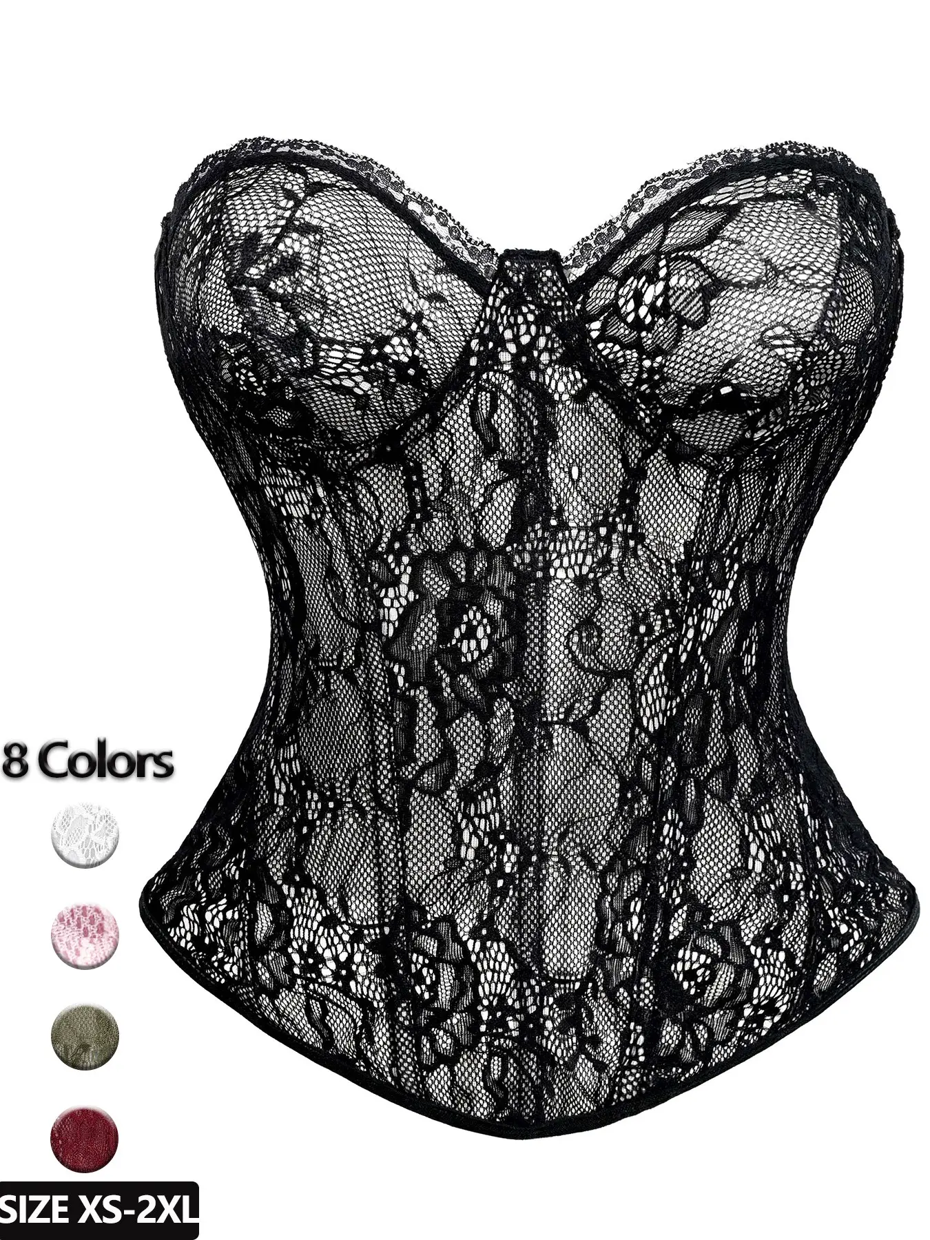 Women's Lace Underwear Corset Top, Floral Pattern, Casual Style, Fit, Adjustable Tie Back Design, Available in Multiple Colors, Perfect for Parties
