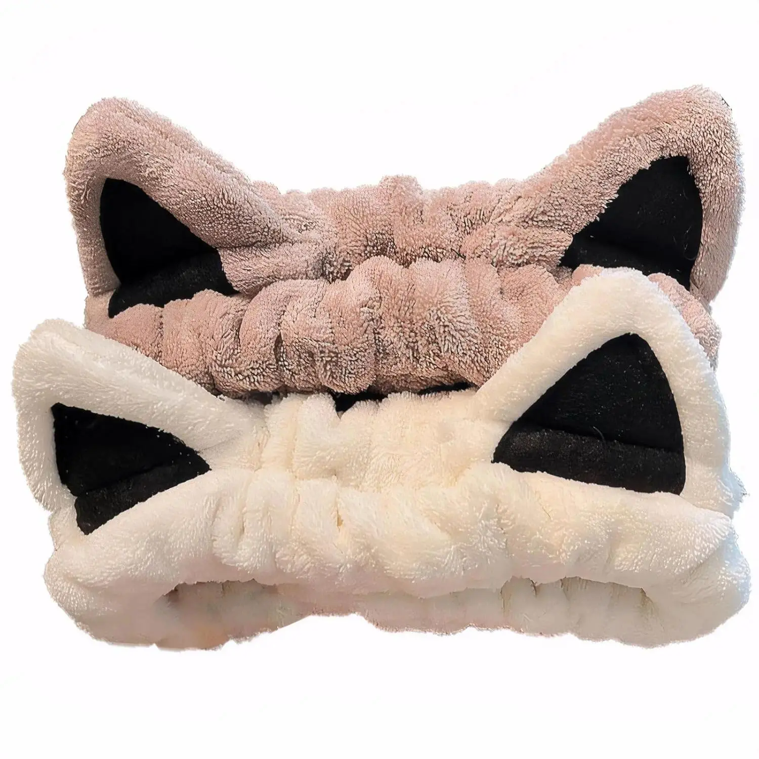 Headband Set & Spa Headband – Plush Contour Ensemble & Playful Ear Motif, TikTok Aesthetic Trend & Cozy Spa Vibe, 2-Pack Puffy Elastic & Comfortable Stretch Accessory for Skincare Routine, Spa Day, Everyday Casual Use & Makeup Application