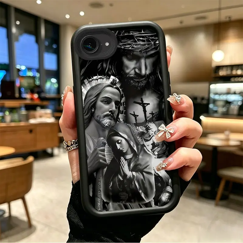 Phone case for iphone 16E 17E Shockproof Enhanced Peotection TPU Jesus & Virgin Mary Passion Collage Full cover protection Celestial Eye Layered Phone Case BOJTN27F