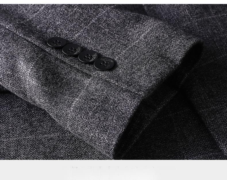 Men's Plaid Slim Fit Suit  Korean Style One-Button Notch Lapel Casual Blazer with Pocket Detail & Center Vent