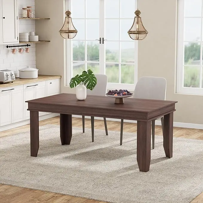 Spacious 71" Farmhouse Dining Table Holds 6-8 People, Solid Wood Sturdy Frame Non Extendable Rustic Kitchen Table, for Dining Room