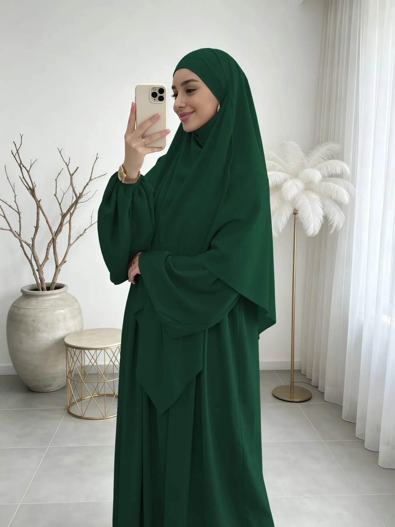 Women's Khimar Long Sleeve Abaya Set, Long Loose-Fit Casual Dress, Plain Pattern, All-Season Hijab Ensemble, Fashionable Prayer Jilbab