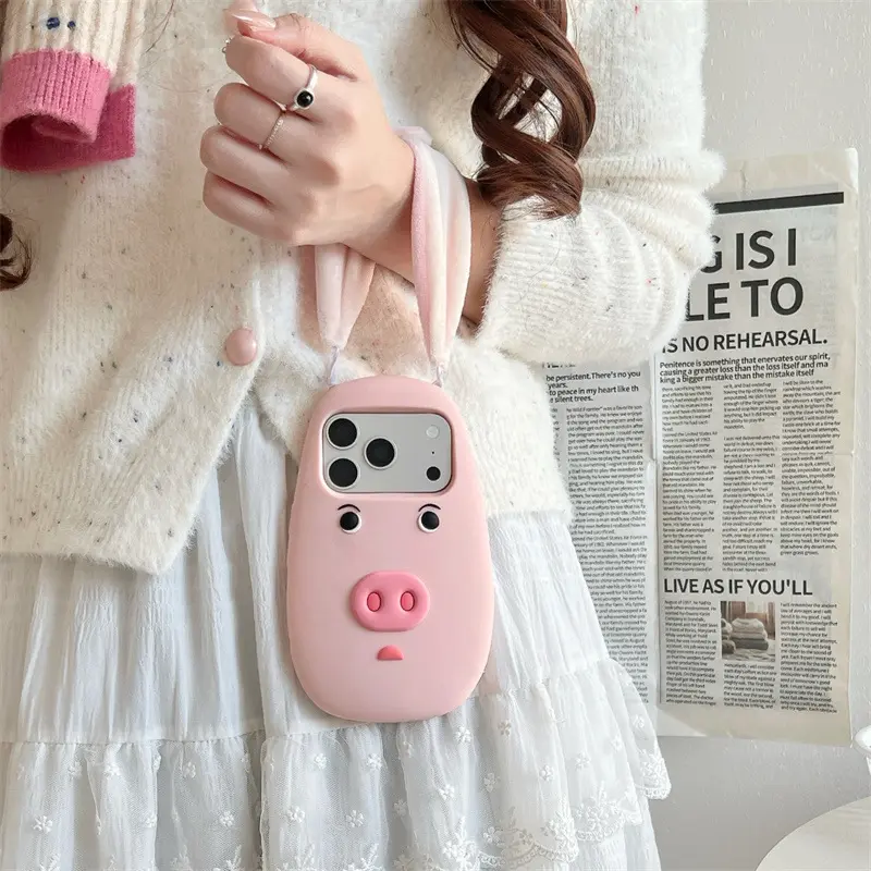 Cute Plush Ears 3D Big Pig Head Silicone Phone Case For iPhone 17 16 15 14 Plus 13 12 Pro Max Shockproof Protective Case