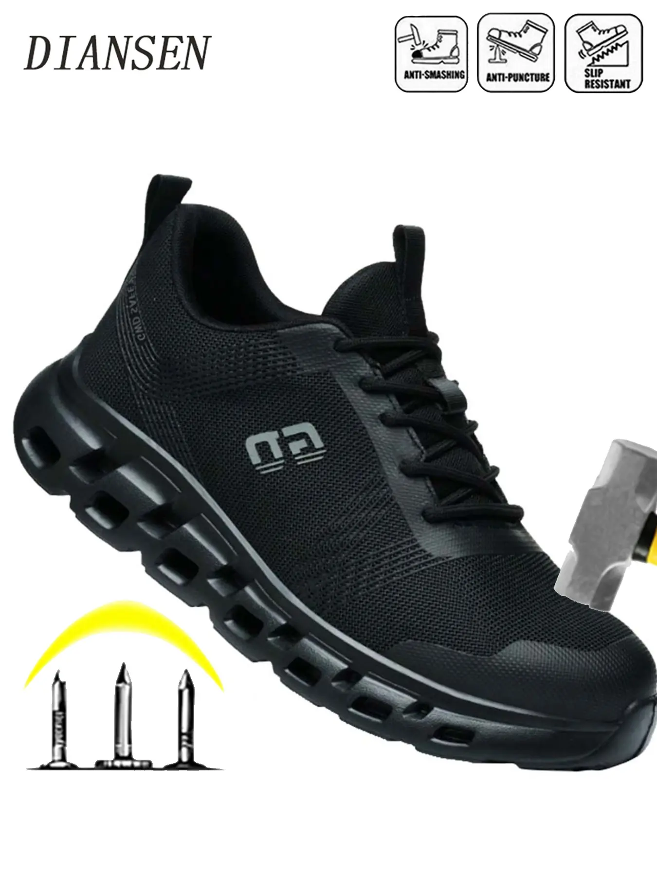 Steel Toe Safety Work Shoes, Anti-Compression & Puncture Resistant, Lightweight Durable, Ideal for Construction, Warehouse, Gardening, Outdoor Jobs, Adjustable Work Shoes