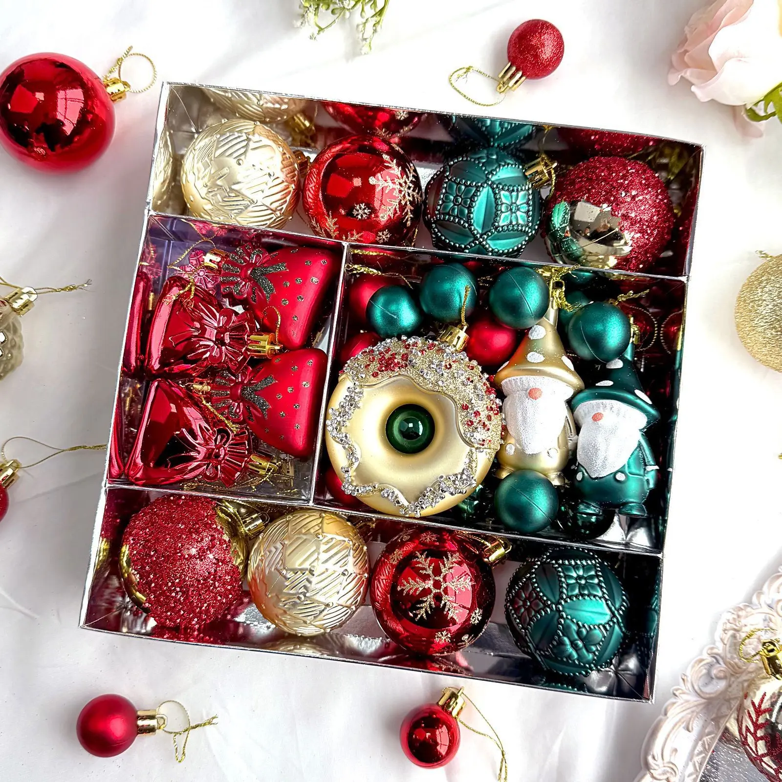 Christmas Ball Christmas Decorations, Family Christmas Ornaments, Donut Rudolph Elf Painted Christmas Balls Gift Box Set, Christmas Tree Ornaments
