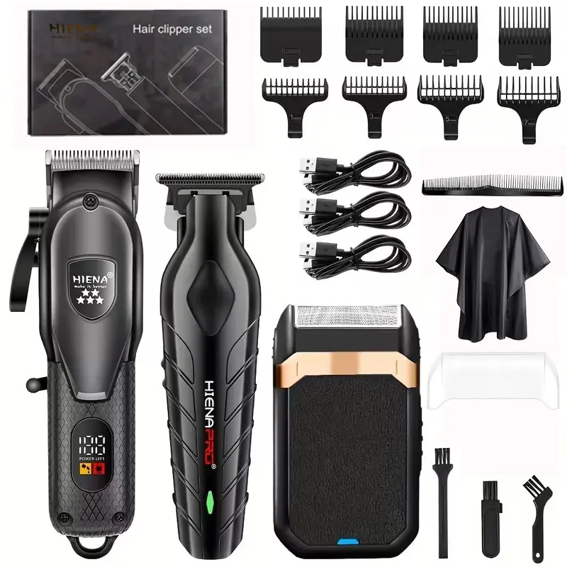 HIEAN Professional Men Hair Clipper Set, USB Charging with LED Display, T-Blade Trimmer & Electric Foil Shaver, Long Lasting Battery, For Barbershop & Home Use, Ideal Holiday & Father’s Day Gift
