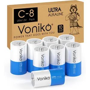 Voniko Ultra Alkaline C Batteries, C Size LR14 Batteries 8 Pack – 10-Year Shelf Life and 6-9 Times The Power as Carbon Batteries, C Cell 1.5 Volt Battery