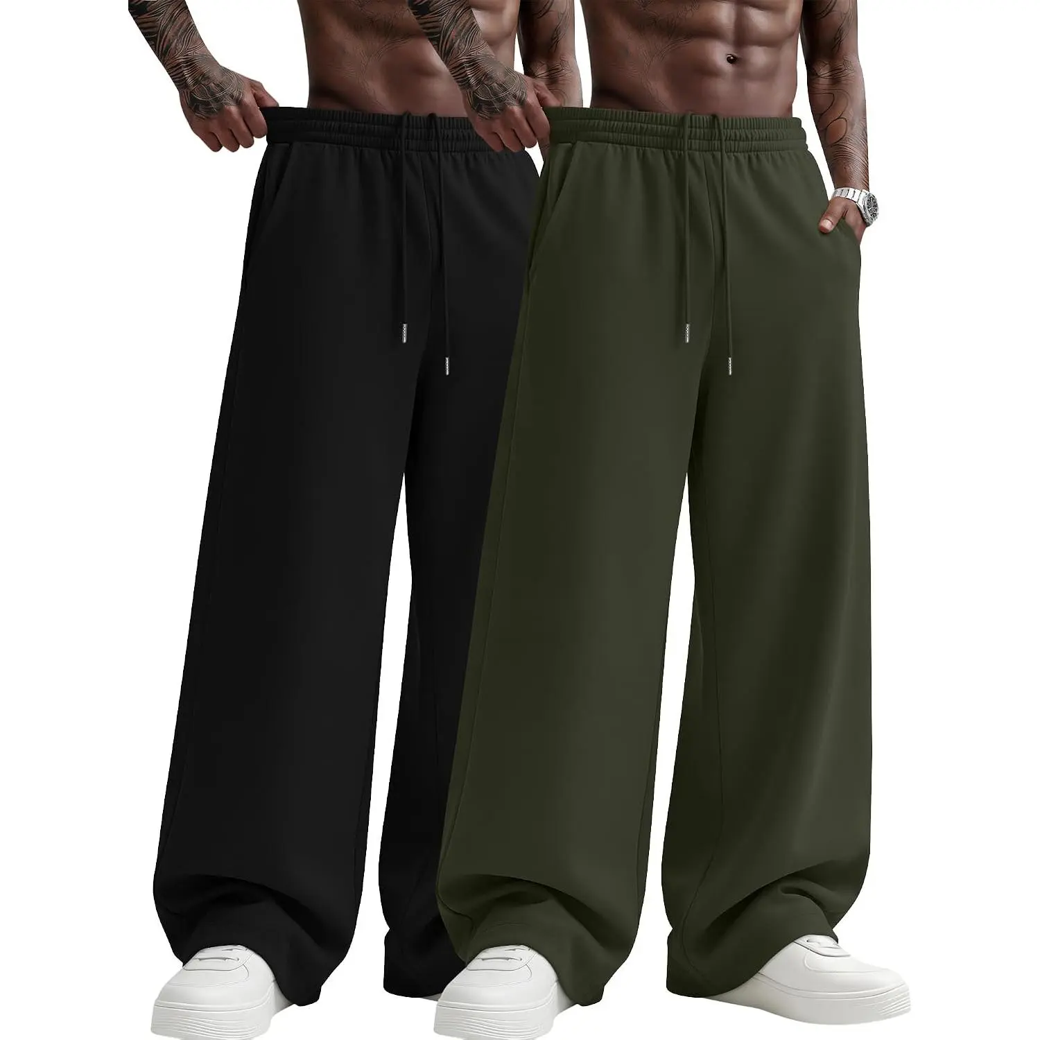 2 Pack Men's Big and Tall Sweatpants| Baggy Sweat Pant, Athletic Open Bottom Pant, Plus Size Workout Joggers, with Pocket, Built-in Drawstring, for Daily Wear, Gym