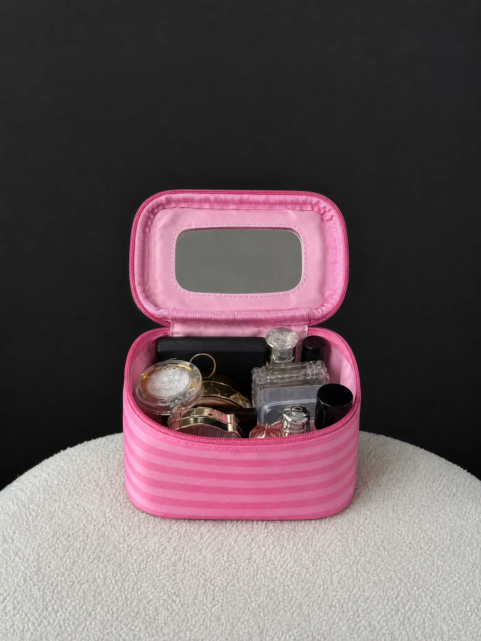 Women's Pink Striped Makeup Bag