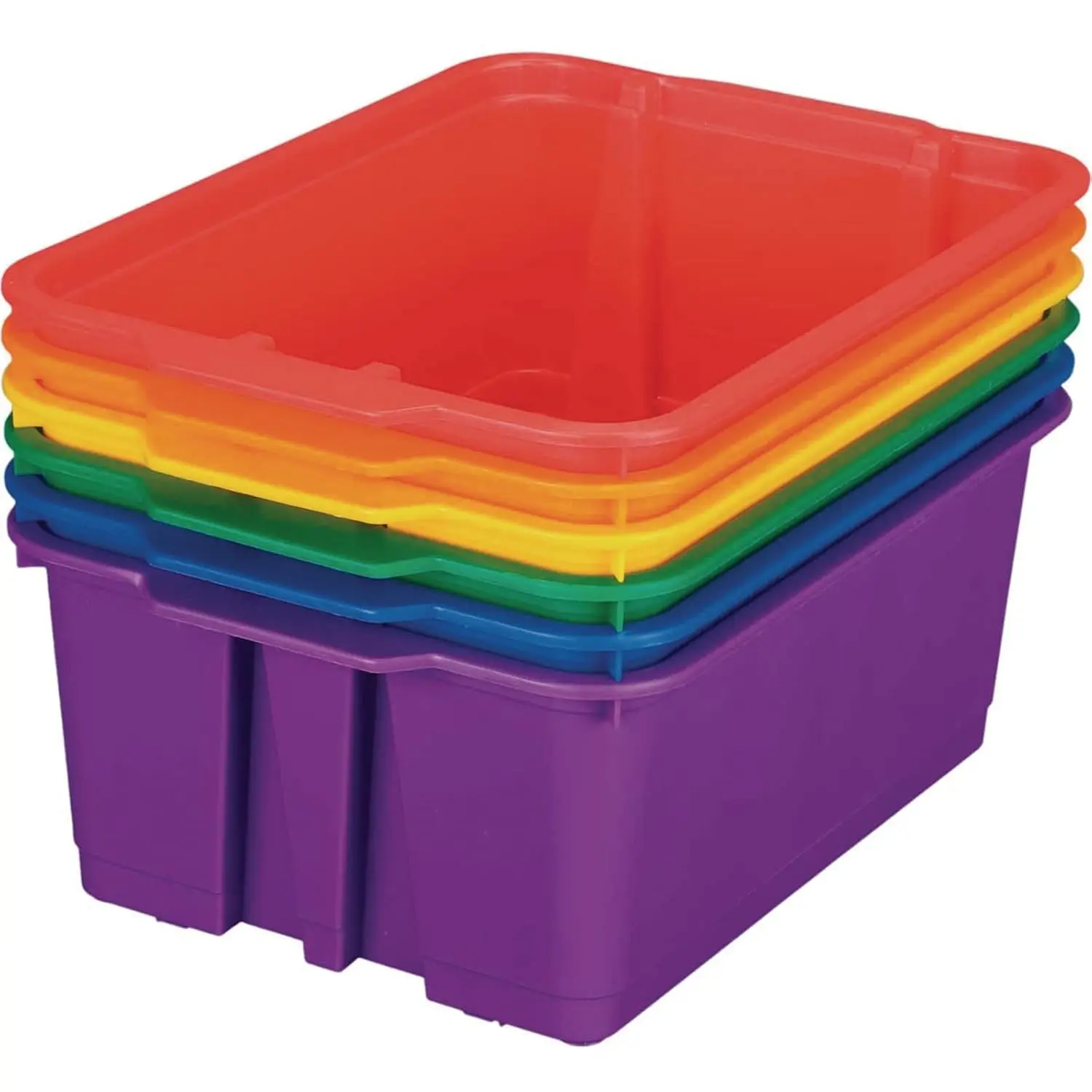 Multicolor Stackable Classroom Organiser Bins - Set of 6, 14x10x5.75" Dimensions, Ideal for Book Storage, Boxes