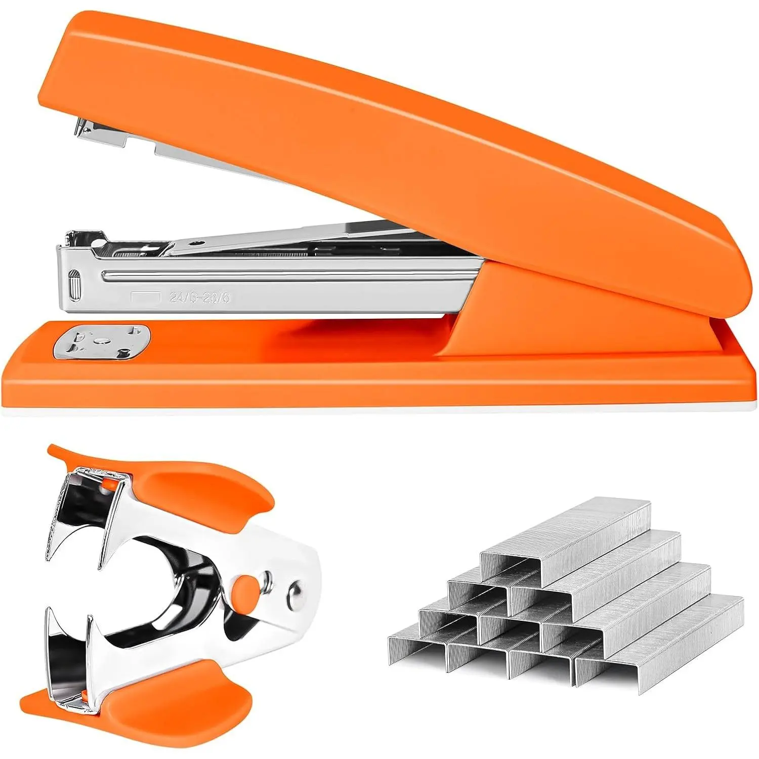 Stapler 25 Sheet Capacity with 1000  and Staple Remover - Staplers for Desk, Non-Slip Office Stapler with , Orange