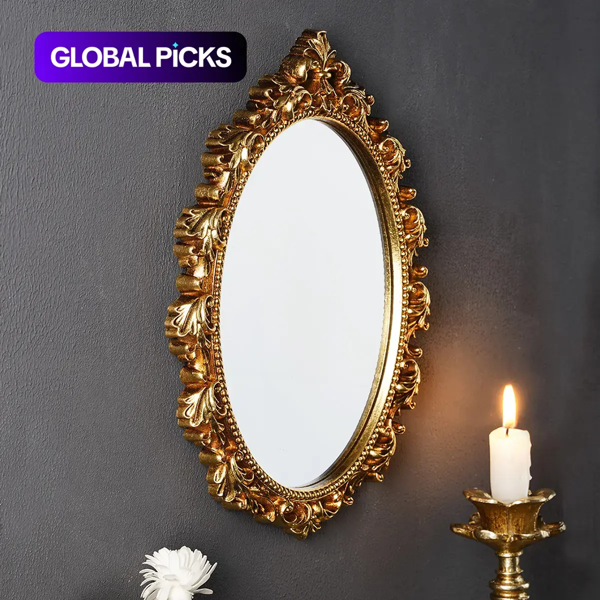 Resin Oval Wall Mounted Mirror, Home Decor Hanging Mirror, Decorative Wall Mirror, European Style Background Wall Art, Suitable for Home Decoration, Modern Mirror #GLOBAL PICKS