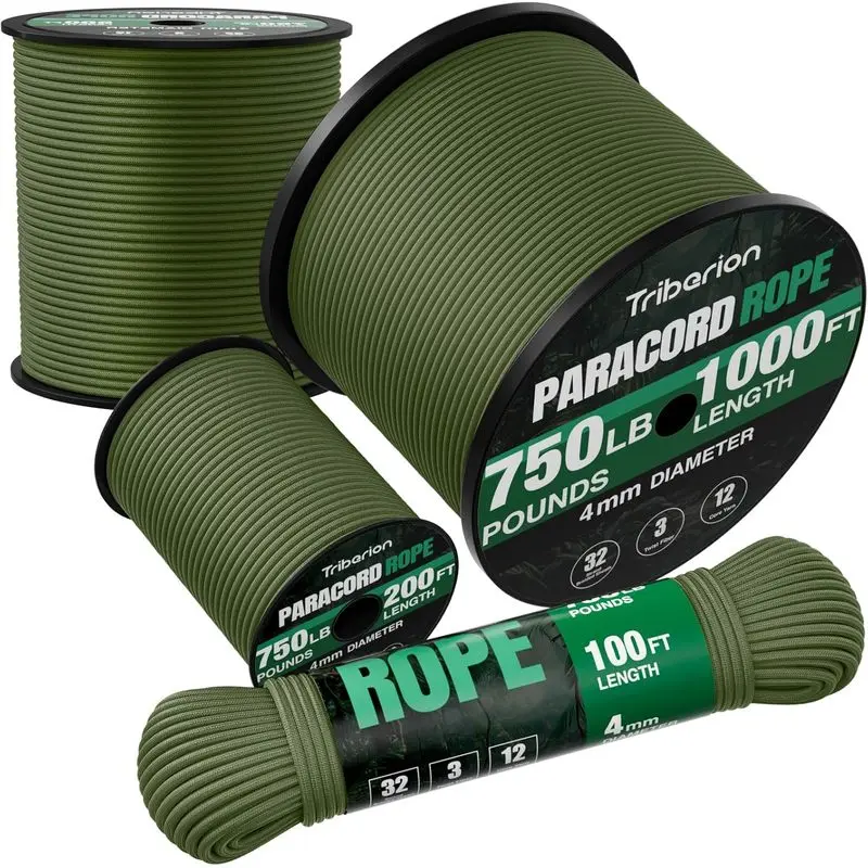 Outdoor store Paracord Rope 750 lb - 1000ft / 500ft / 200ft / 100ft 5/32" Parachute Cord 4MM 12-Strand para Cord - Heavy Duty Spool String for Survival,Camping Gear, Survival Bracelet, Clothesline