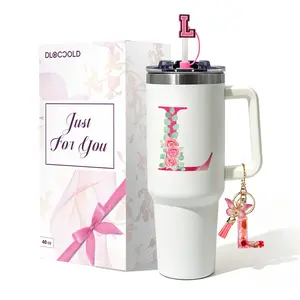 DLOCCOLD Monogrammed Gifts for Women, Initial 40oz Insulated Stainless Steel Tumbler with Lid, Straw, Personalized Gifts,Birthday Gift for Women,Travel Cup,Coffee Tumbler, Drinkware