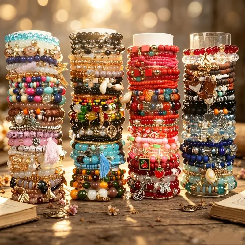 Women's 40Pcs Mixed Styles Boho Charm Stackable Set Bracelets, Casual Costume Jewelry for Vacation, Ideal Daily Gifts