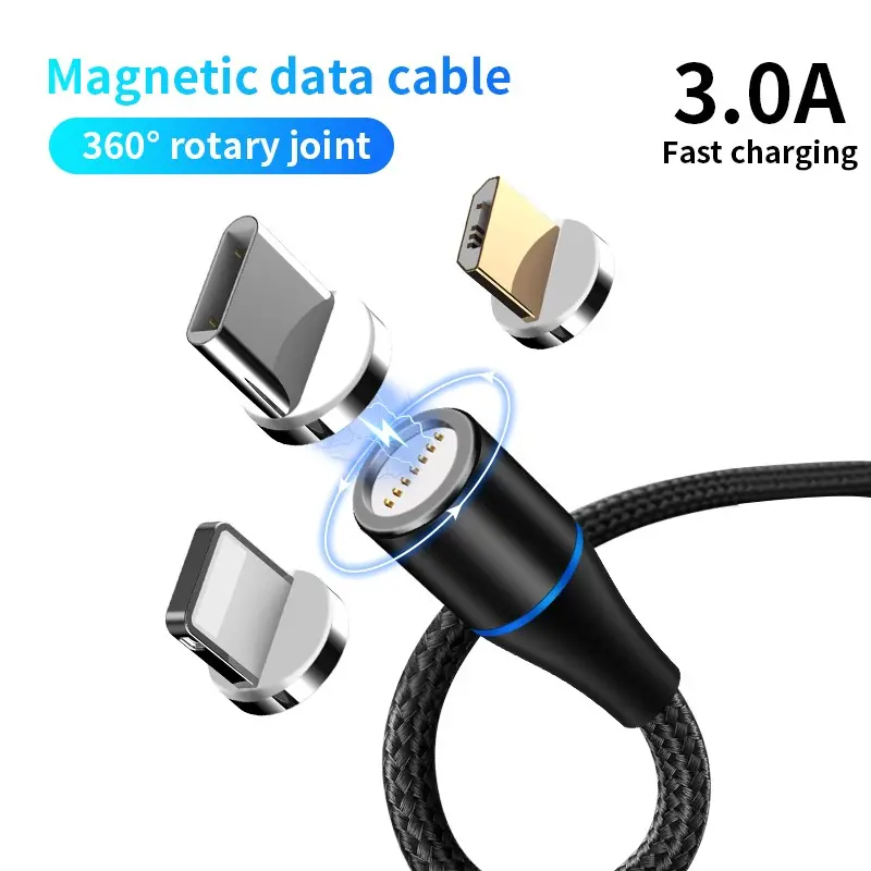 3A Super Fast Charge Magnetic Charging USB Cable,Magnetic Cellphone Charging Cable, 360° Rotating Magnetic Phone Charger, USB-C Type, Braided Magnetic USB Cable, 3.3ft/6.6ft