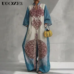 UOOZEE Women's Vintage Ethnic Print Patchwork Jumpsuit, Vacation Casual Oversized Polyester Loose Fit Back Zip Maxi Romper with Pockets, Size Down for Slim Look, Resort Wear Casual Long Pants Jumpsuit
