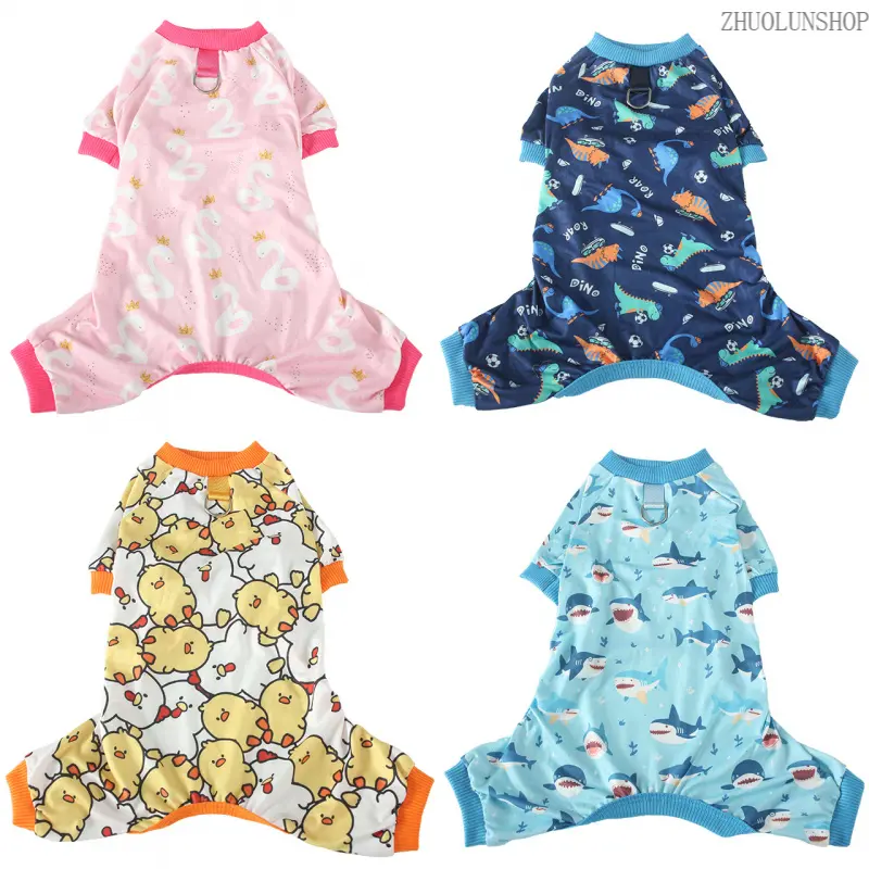 2pcs Cartoon Print Dog Tees, Trending Soft Lightweight Summer Puppy Shirts with Dinosaur Shark Jellyfish Rocket Graphics, Stretchy Slip On Universal Fit Pet Outfits, Breathable Pet Clothing for Small Medium Dogs for Daily Loungewear Pet Party Summer Ind