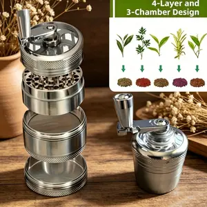 40mm Metal Grinder: Four-layer Hand-cranked Structure with Metal Handle, Manual Spice and Herb Grinding Tool,  1 Small Scraper, Coffee Tools