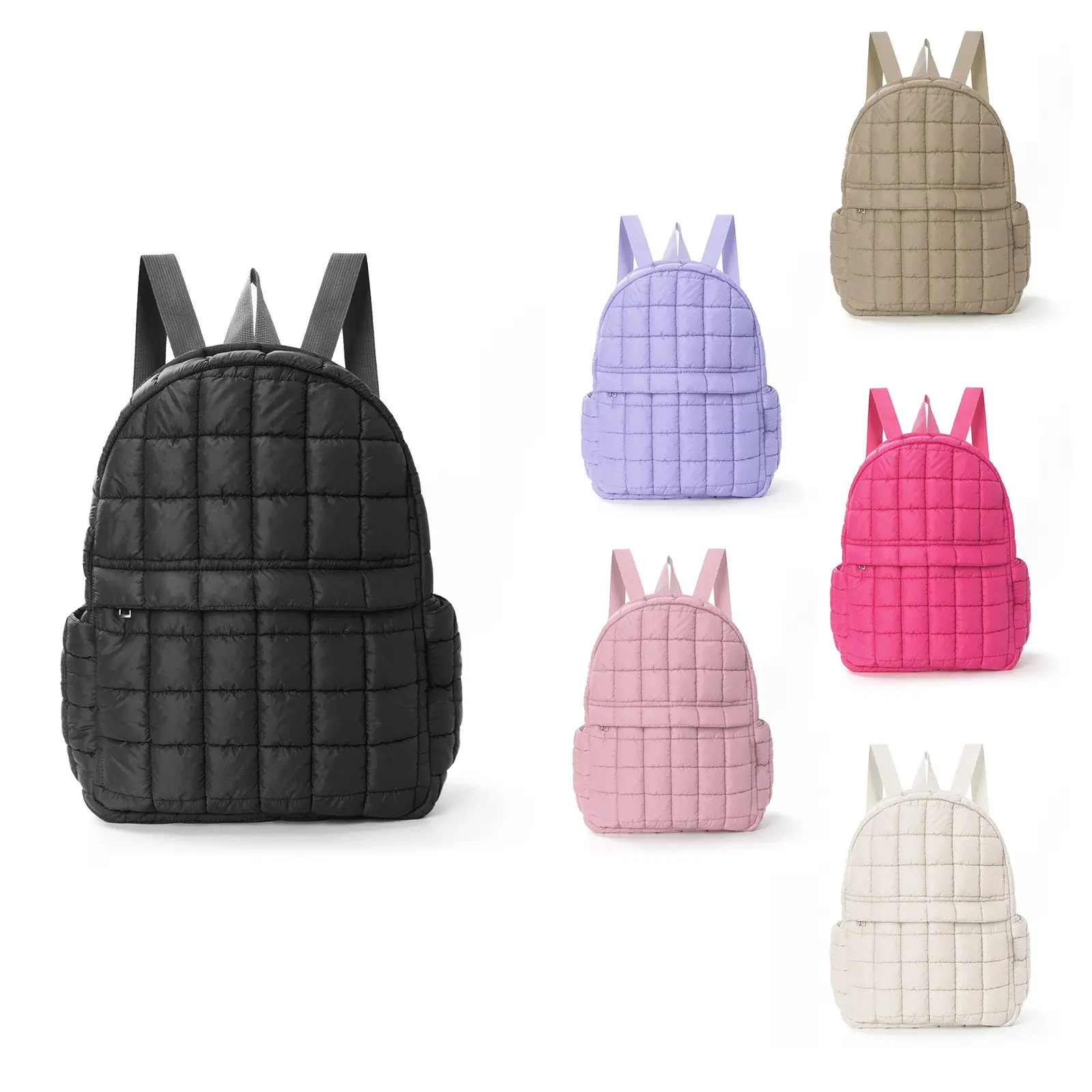 Women's Grid Quilted Puffer Backpack, Padded Lightweight Nylon Daypack with Multi Pockets for School, Travel, and Daily Use, Backpacks For School, Casual, Adjustable Strap, Travel Backpacks, School Backpack