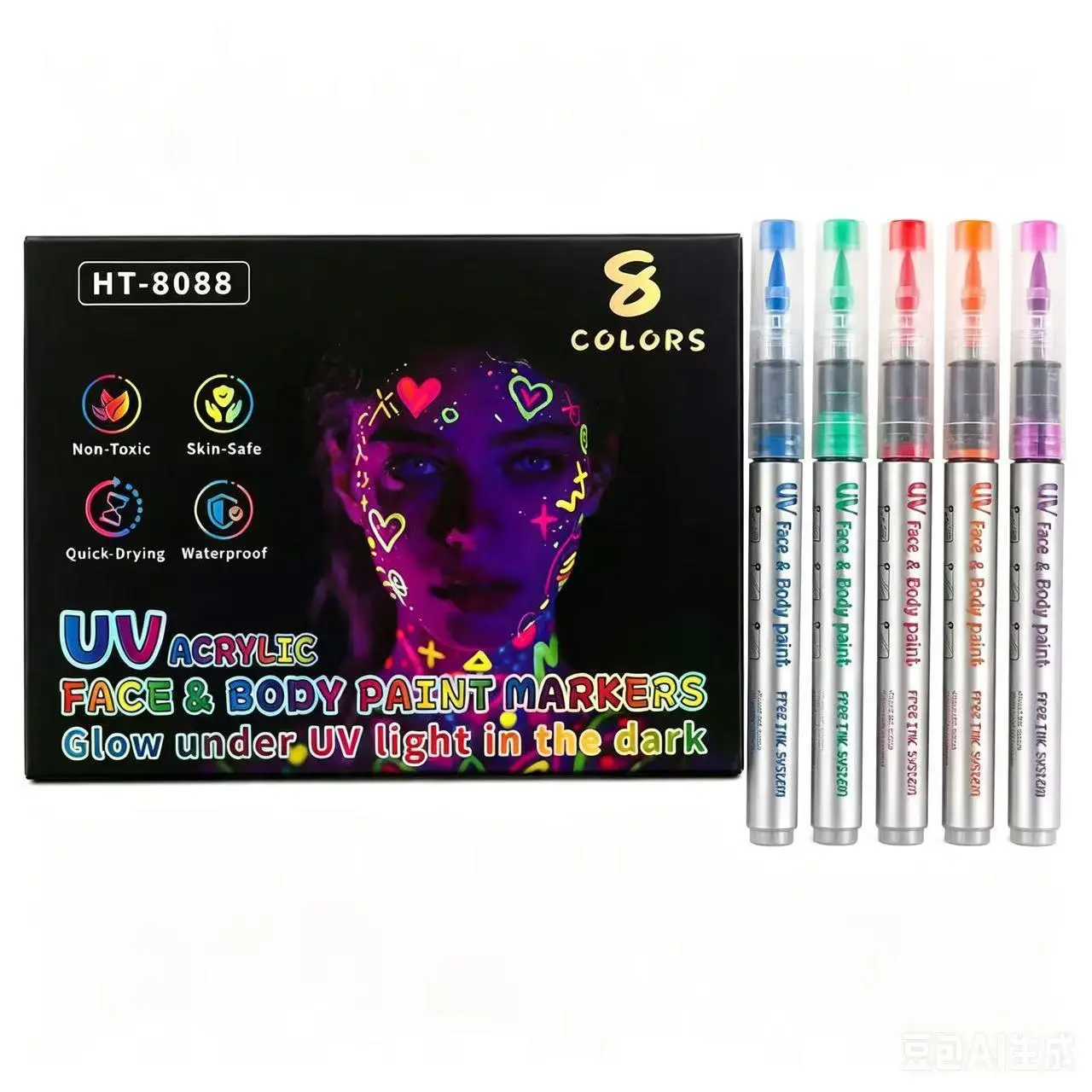 UV Fluorescent Highlighter Marker Set with Self-Developed Glowing Ink, Drawable on Multiple Media, 8/12/18 Colors Aesthetic Pen for Body Paint & Office Stationery Use