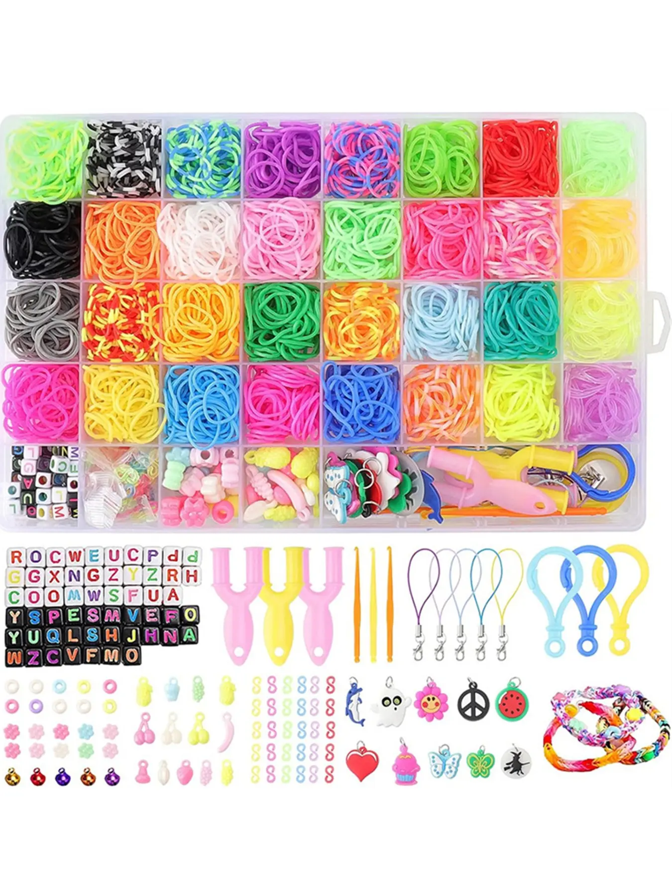 2600pcs DIY Jewelry Making Kit, Beading Kits, 32 Colors, 40 Grid/Box, Loom Bands, Rubber Bands, Bracelet Set, Random Colors, Craft Supplies