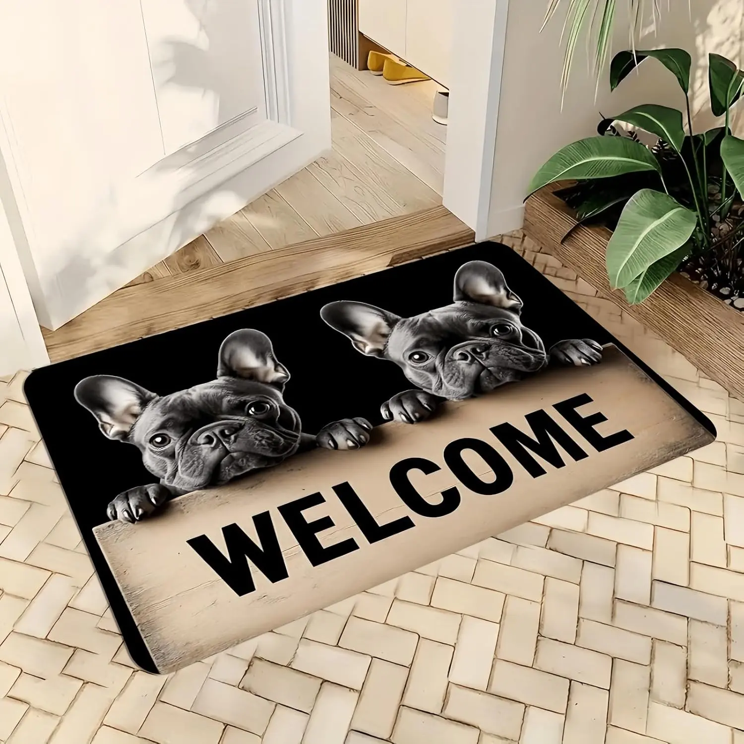 Extra Durable Door Mat 29" x 39", Cute French Bulldog Washable Welcome Mat, Outdoor Indoor Entrance Floor Mat, Low-Profile Doormat, Non Slip Backing Front Door Mat for Entryway Porch Home Decor