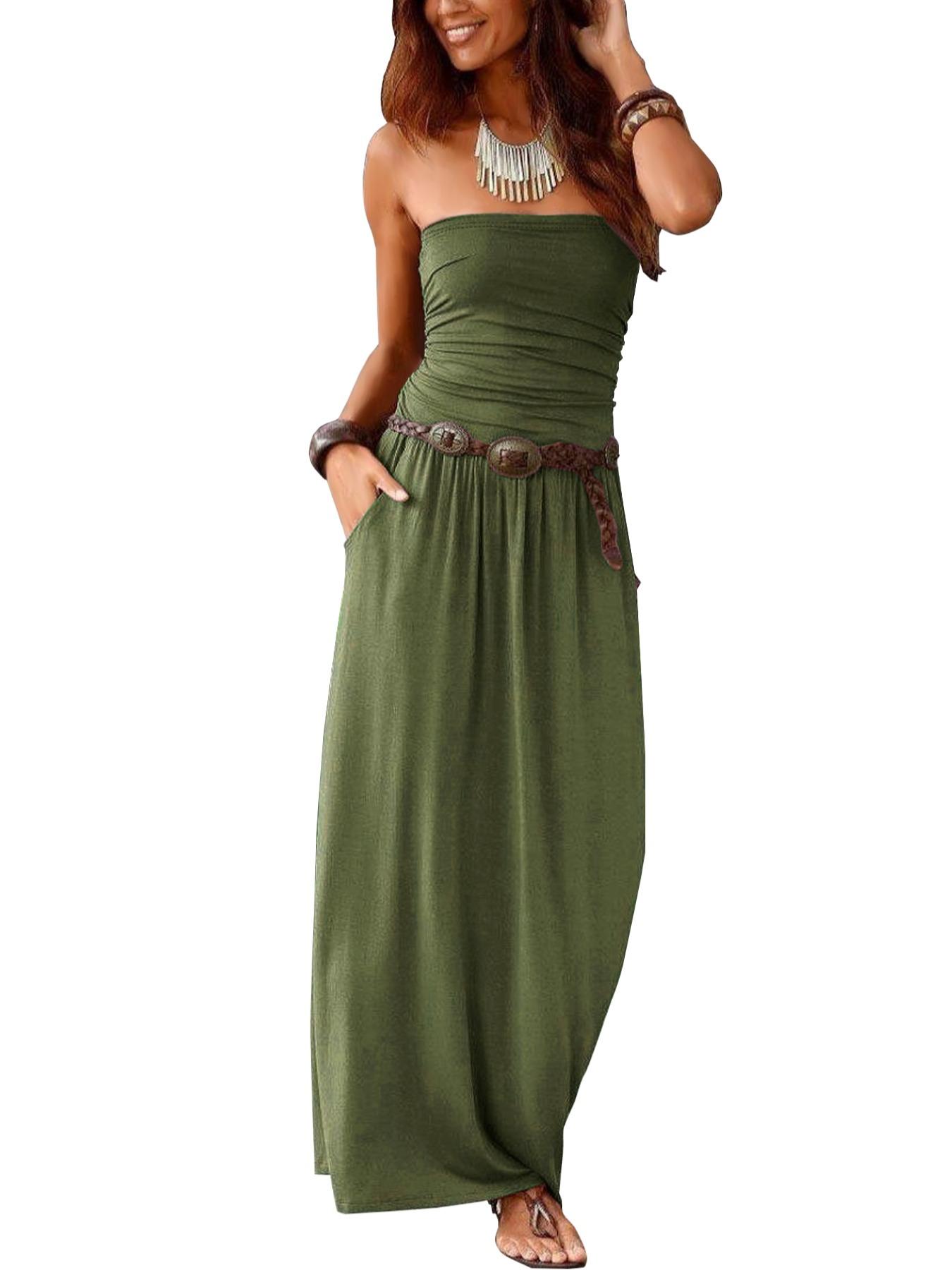 Women's Tube Dress, Casual Fashion Strapless Side Pocket Dress for Daily Outdoor Wear, Ladies Clothes for All Seasons