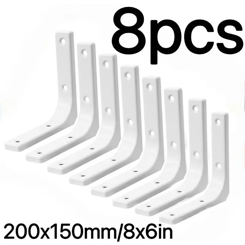 Premium 8-Pack Heavy Duty L Shelving Brackets 8x6", Reinforced Industrial Metal Shelf Support for Floating Shelves, Durable Wall Mount Hardware for Living Room & Kitchen Storage